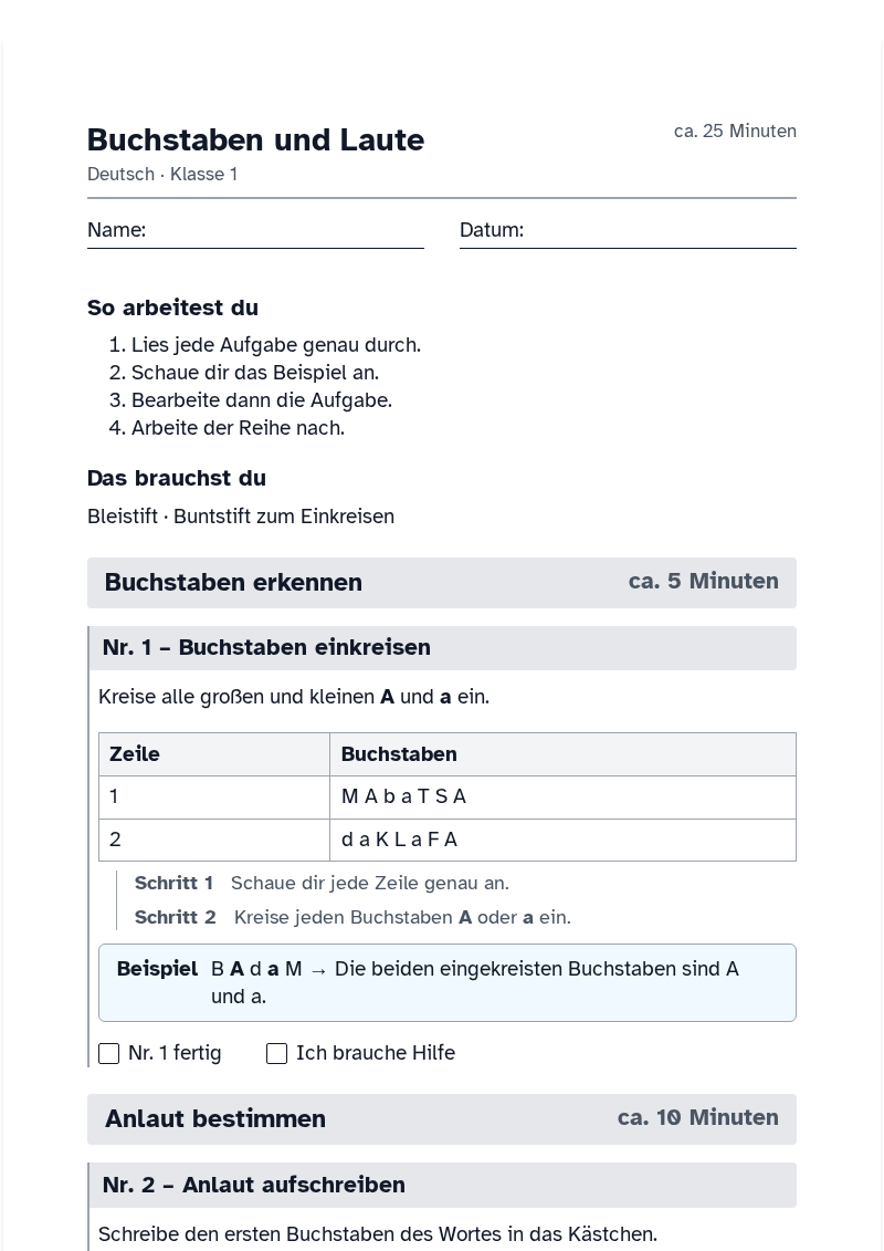 Vorschau des Arbeitsblatts „Buchstaben und Laute“