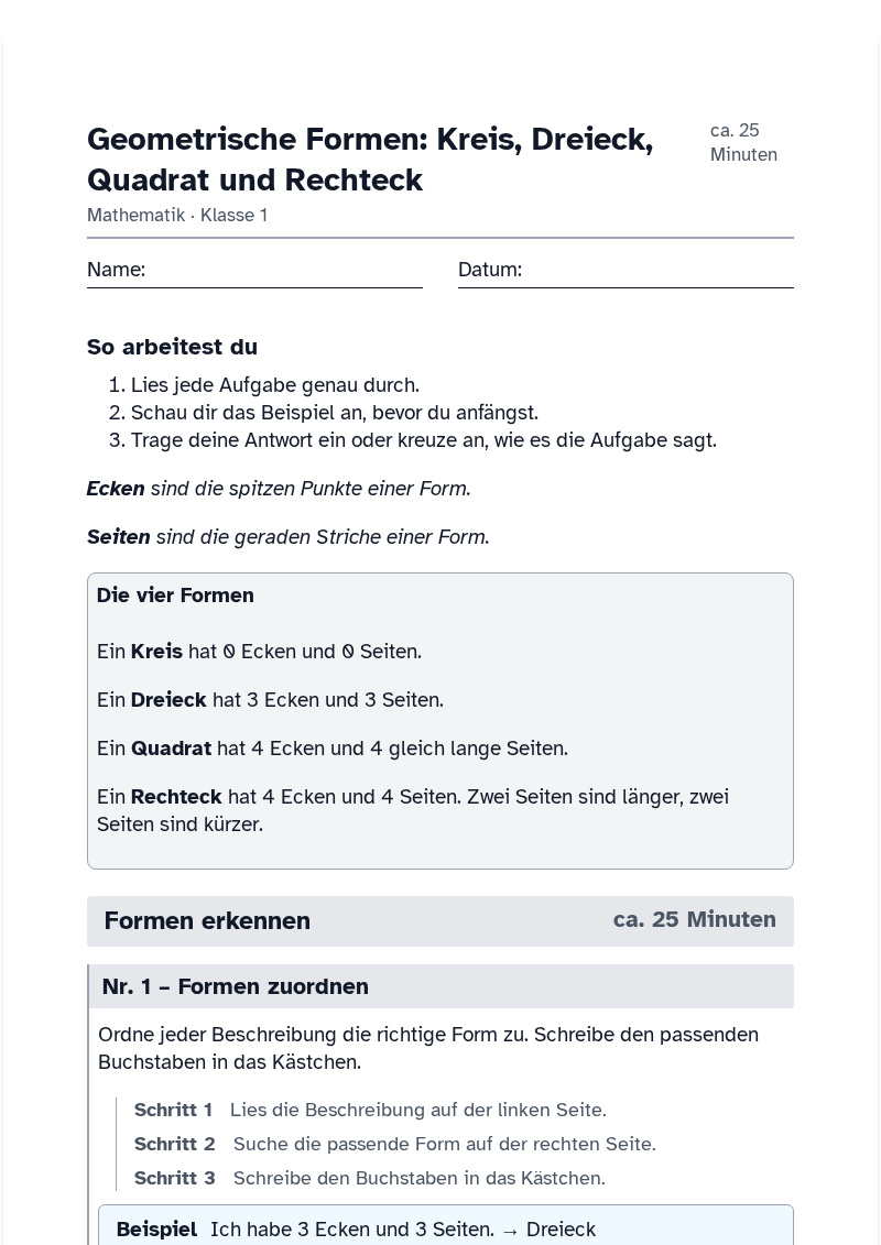 Vorschau des Arbeitsblatts „Geometrische Formen: Kreis, Dreieck, Quadrat und Rechteck“