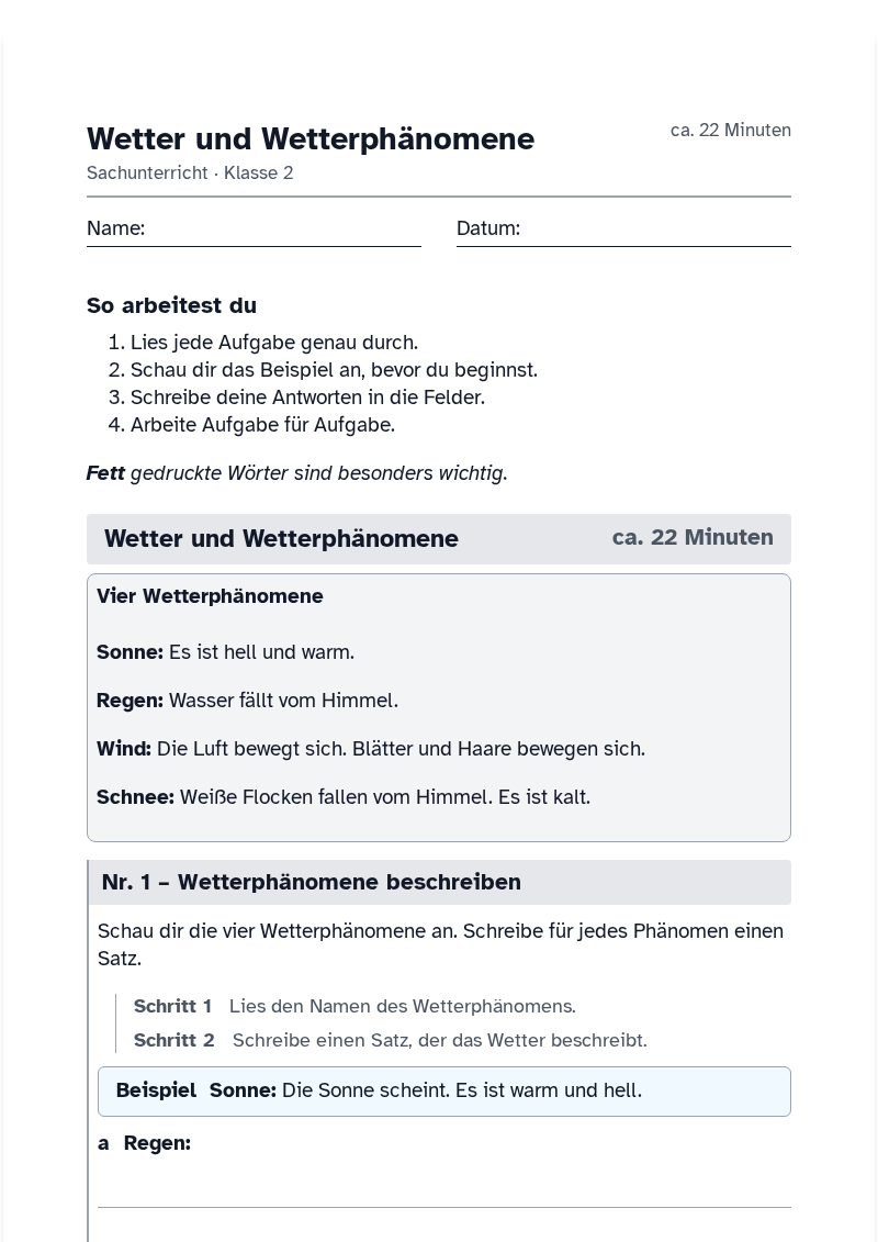 Vorschau des Arbeitsblatts „Wetter und Wetterphänomene“