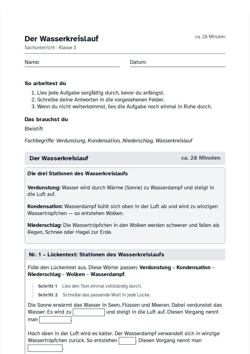 Vorschau des Arbeitsblatts „Der Wasserkreislauf“